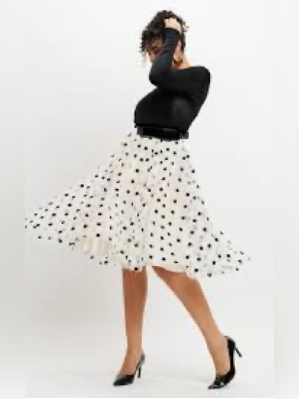 Peter Nygard Black and White Polka Dot Pleated Skirt